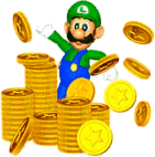 Luigi with a load of coins