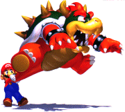 Mario swinging Bowser