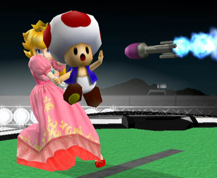 Peach pulling out Toad!