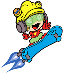 9 Volt on his Way-cool skateboard!